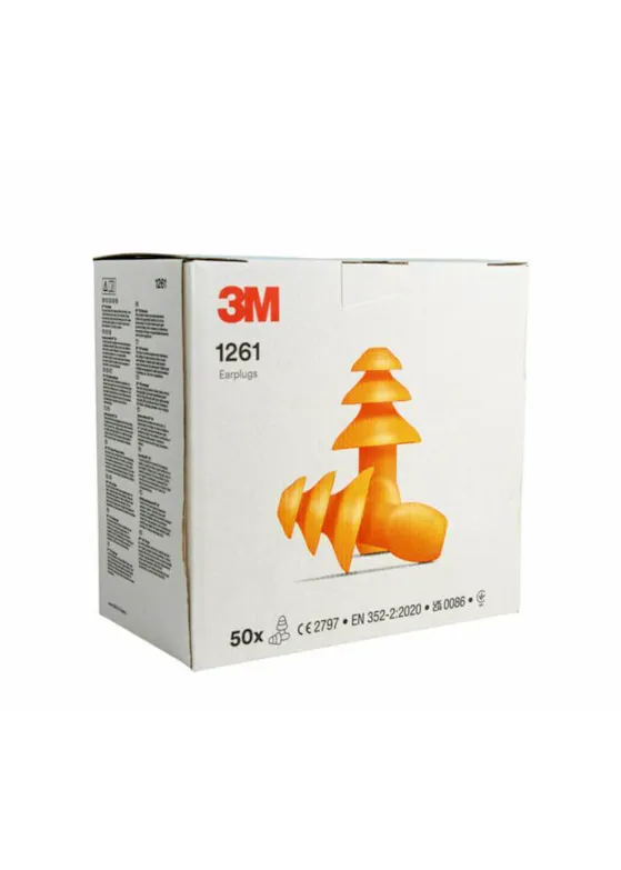 3M Oordoppen 1261, Herbruikbare Zonder Koord, 1 Paar/Pillow-Pack, 50 Paar/Doos