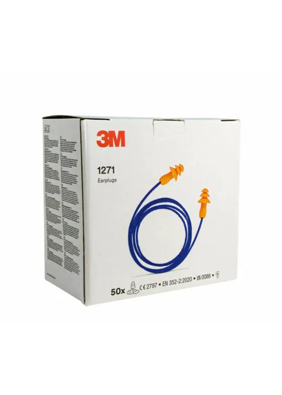 3M Oordoppen 1271 Herbruikbare Met Koord 1 Paar/Pillow-pack 50 Paar/Doos