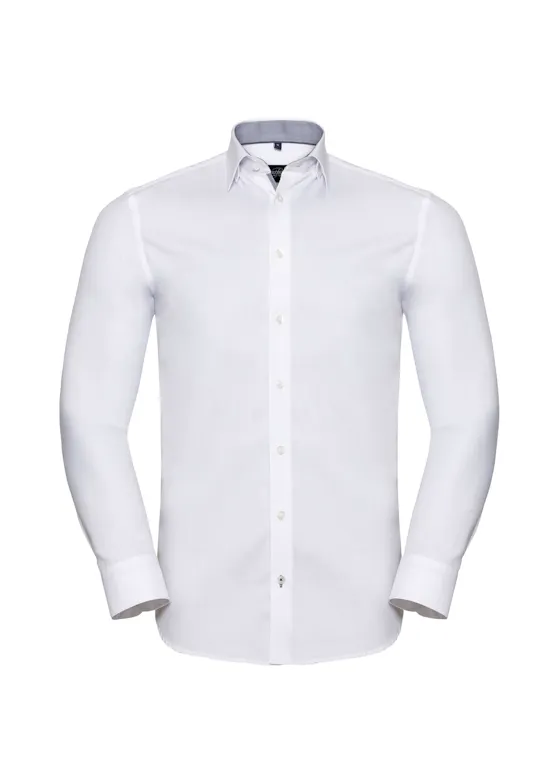 Russell Z964 Herringbone Shirt Long Sleeve Tailored Contrast Regular Fit